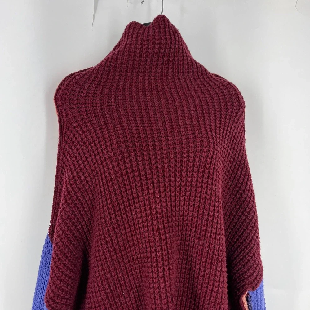 Free People Park City Colorblock Chunky‎ Knit Sweater Mock Neck Women SZ S